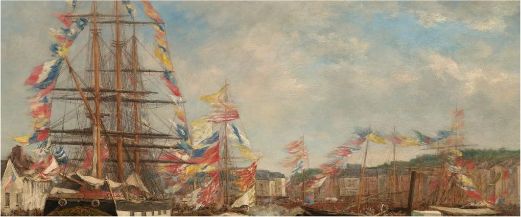 Tablou - Eugène Boudin, Festival in the Harbor of Honfleur, reproducere (120x50 cm)