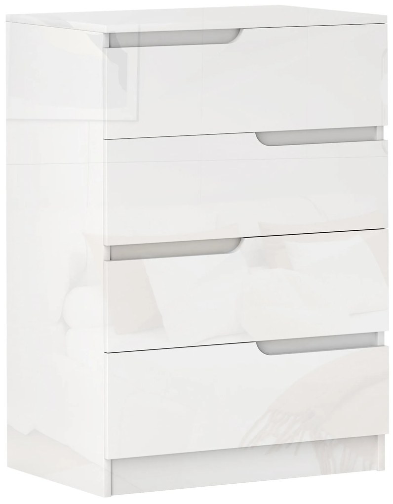 HOMCOM Comodă cu 4 Sertare Modernă și Minimalistă, Comodă din Pal Melaminat, 60x40x85 cm, Alb Lucios | Aosom Romania