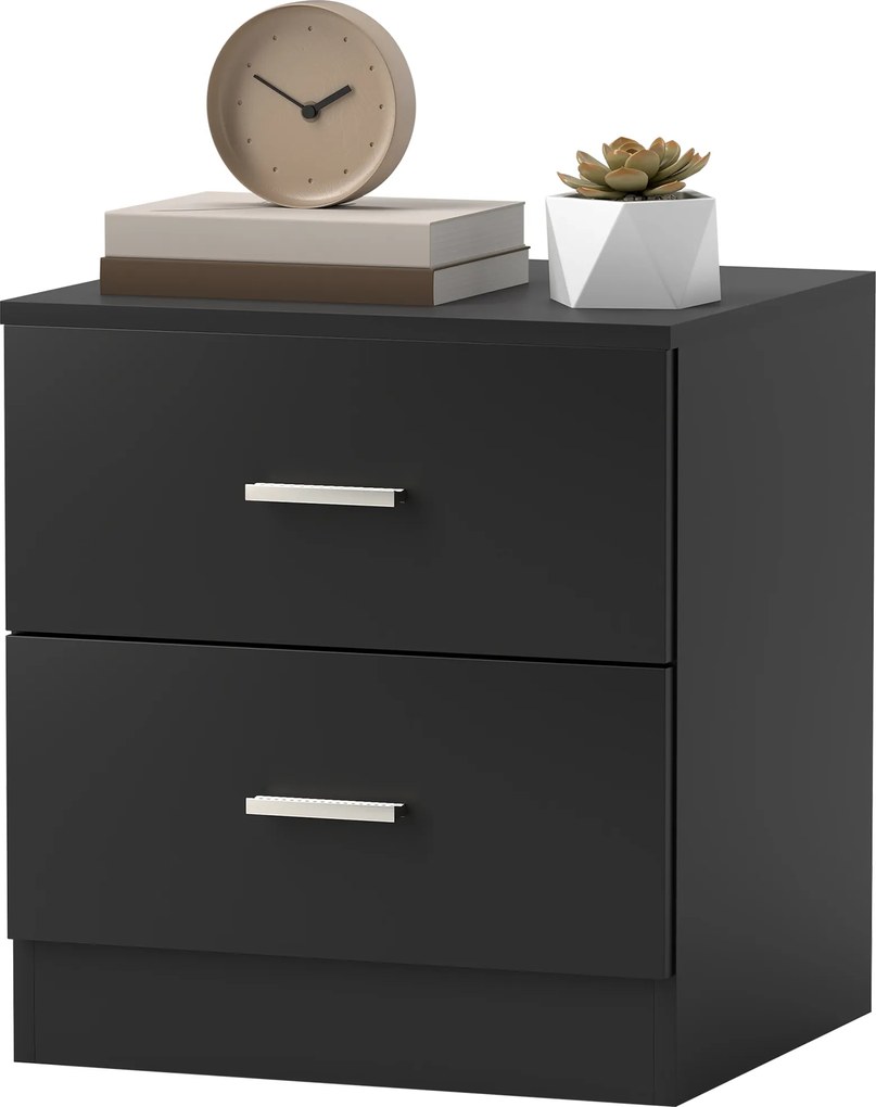 HOMCOM Noptieră modernă Noptieră dormitor cu 2 sertare pentru living dormitor 45x39,5x49 cm Negru | Aosom Romania