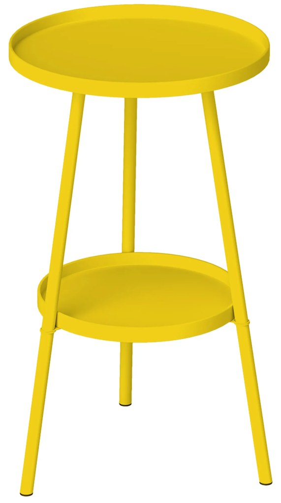 Outsunny Mică masă laterală rotundă cu 2 niveluri masă de grădină pentru terasă living balcon din metal Ø 32 x 51 cm galben | Aosom Romania
