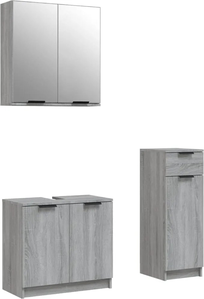 vidaXL Set dulapuri de baie, 3 piese, gri sonoma, lemn prelucrat