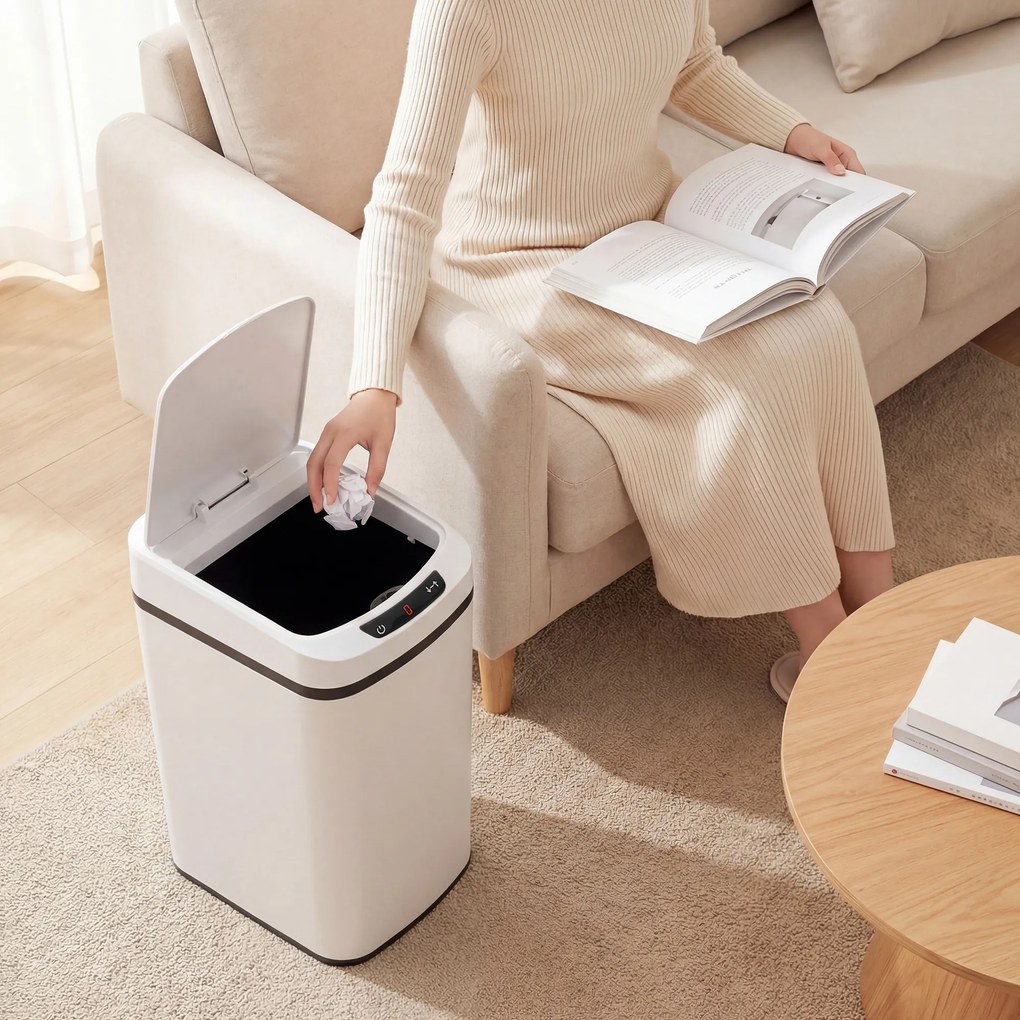 HOMCOM Coș de Gunoi de 12L cu Senzor Infraroșu, Buton Touch și Găleată Detașabilă, Coș de Gunoi din Oțel Inoxidabil, ABS și PP, 28x22x41 cm, Alb | Aosom Romania