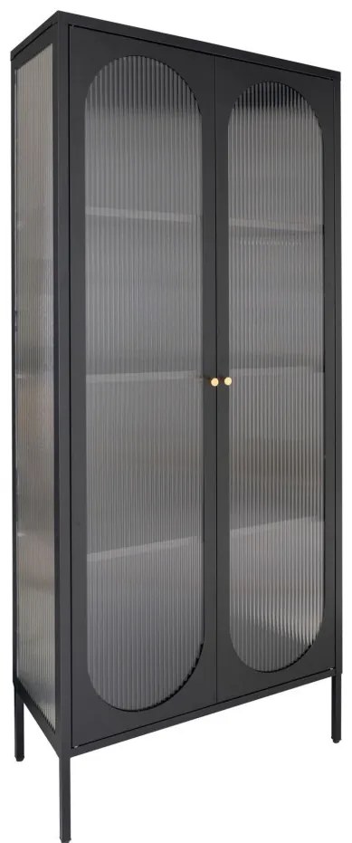 Vitrină Adelaide, negru, 2 uși din sticlă ondulată 80x35x180 cm
