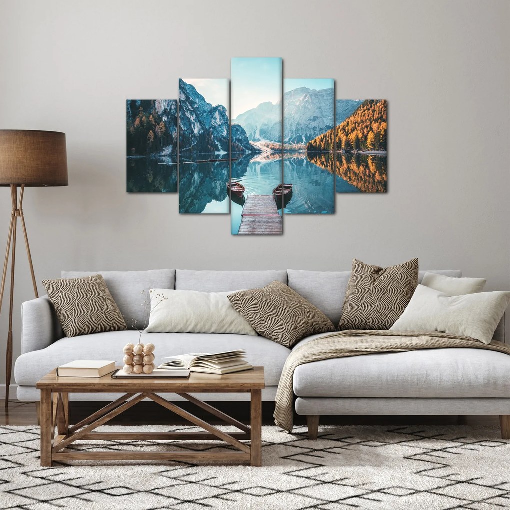 Tablou - Bărci pe Lacul Braies (150x105 cm)