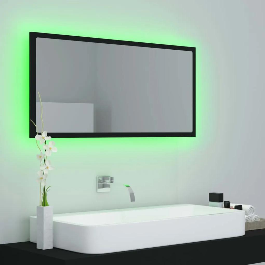 Oglinda de baie cu LED, negru, 90x8,5x37 cm, lemn prelucrat Negru