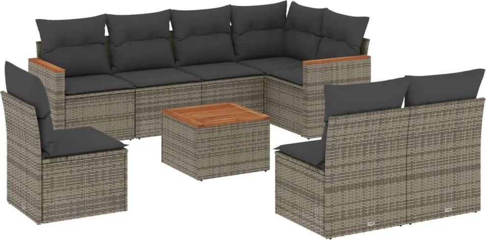 vidaXL Set canapele de grădină, 9 piese, cu perne, gri, poliratan