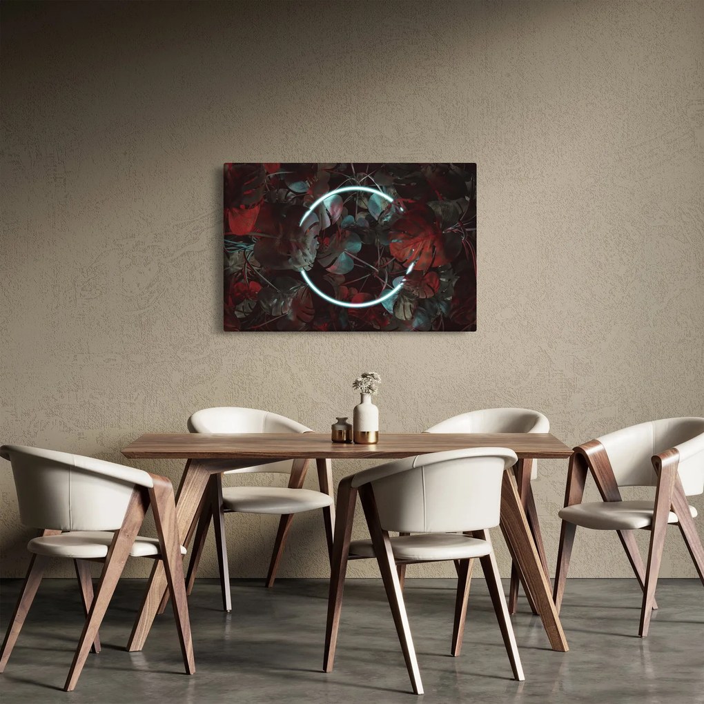 Tablou - Cerc de neon între palmieri (90x60 cm)