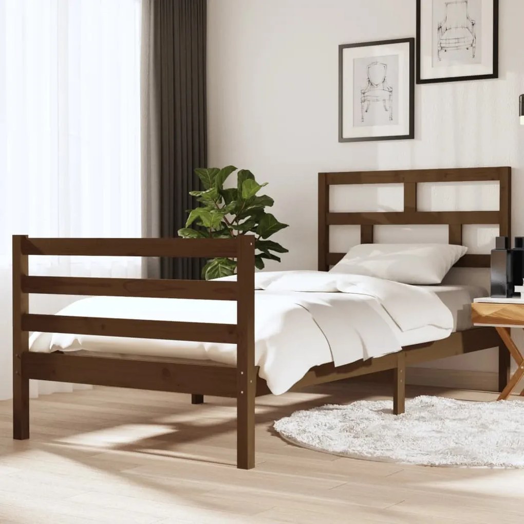 3101251 vidaXL Cadru de pat Single 3FT, maro miere, 90x190 cm, lemn masiv