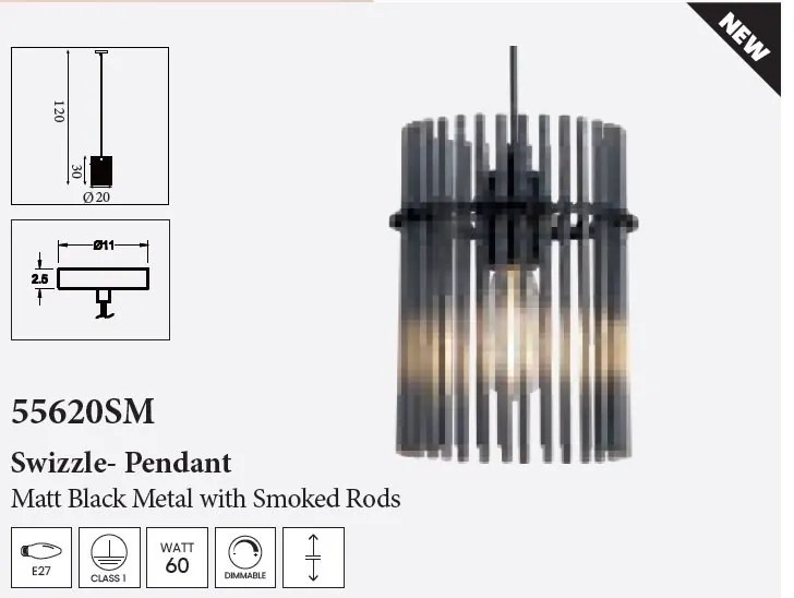 Pendul metal negru, tije din sticla Swizzle