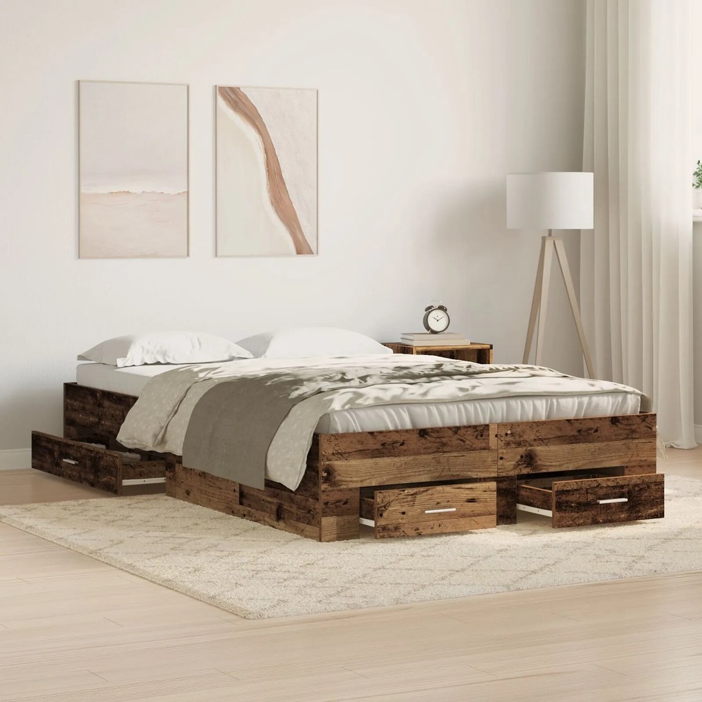 vidaXL Cadru de pat cu sertare, lemn vechi, 120x190 cm, lemn prelucrat