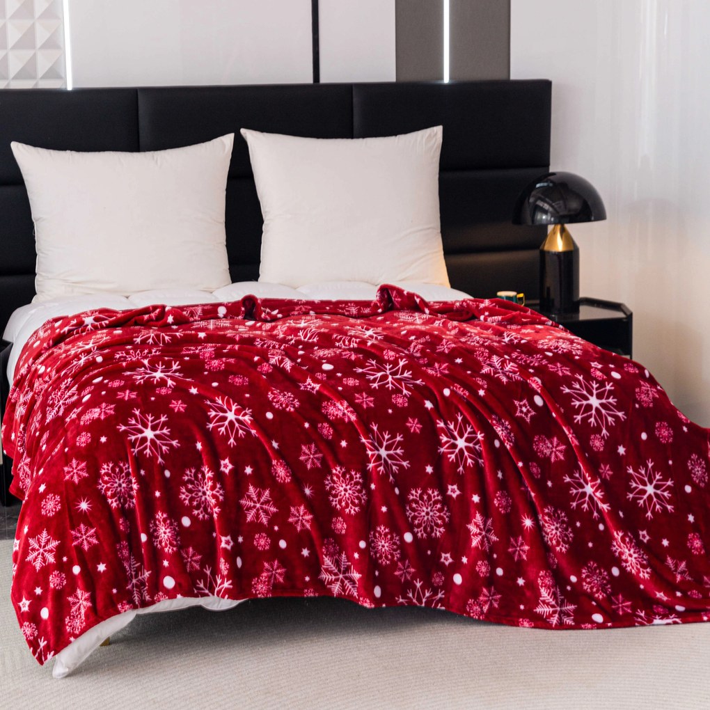 Patura Cocolino rosie de Craciun SNOWFALL Dimensiune: 200 x 220 cm