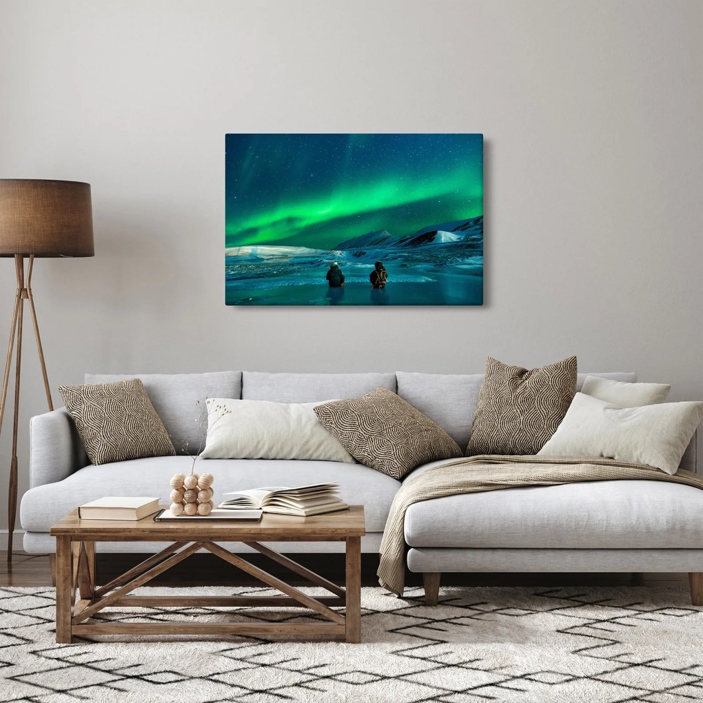 Tablou cu oameni la Aurora borealis (90x60 cm)
