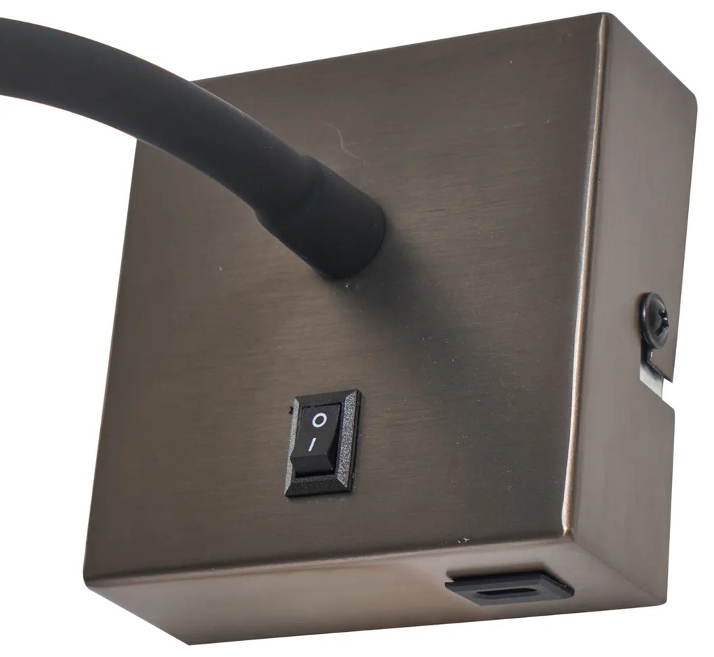 Lampă de perete modernă gunmetal cu port USB-C - Gosna