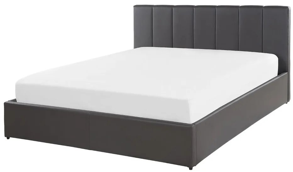 Pat matrimonial 140 cm DARGAN (gri) (piele artificială) (cu somieră și sp. depozitare). 1026648