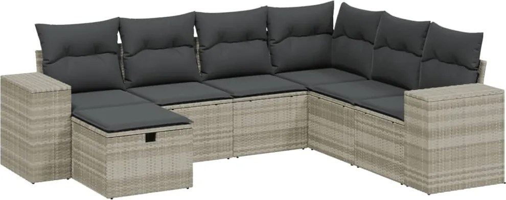 vidaXL Set canapele de grădină cu perne, 7piese gri deschis poliratan