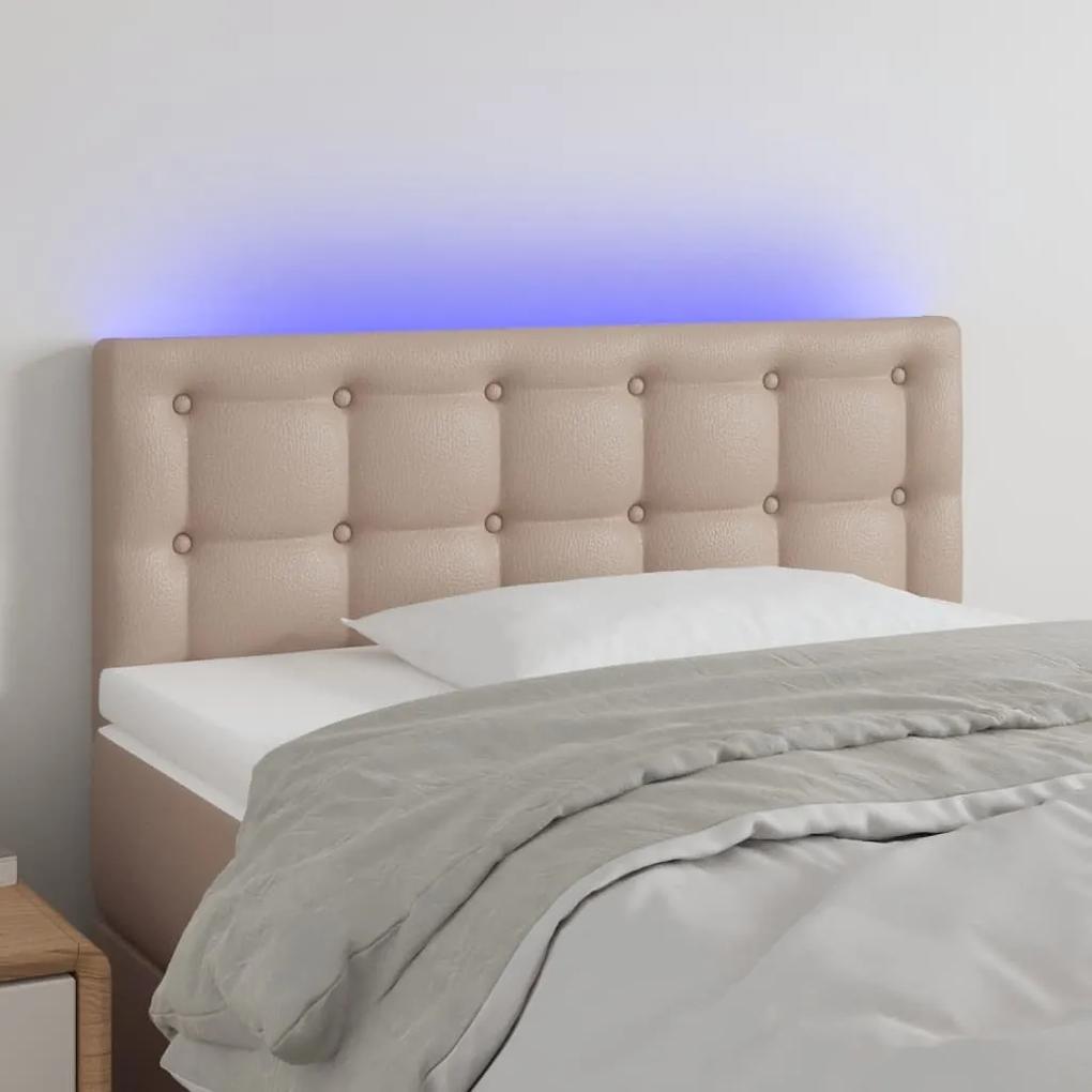 3121695 vidaXL Tăblie de pat cu LED, cappuccino, 90x5x78/88cm, piele ecologică