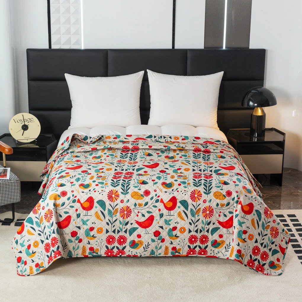 Cuvertura de pat cu model RETRO PASARE colorata Dimensiune: 170 x 210 cm