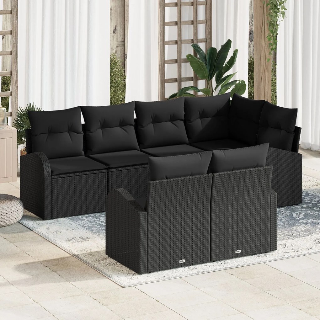 vidaXL Set de canapele pentru grădină cu pernă 7 pcs Negru Rattan poli