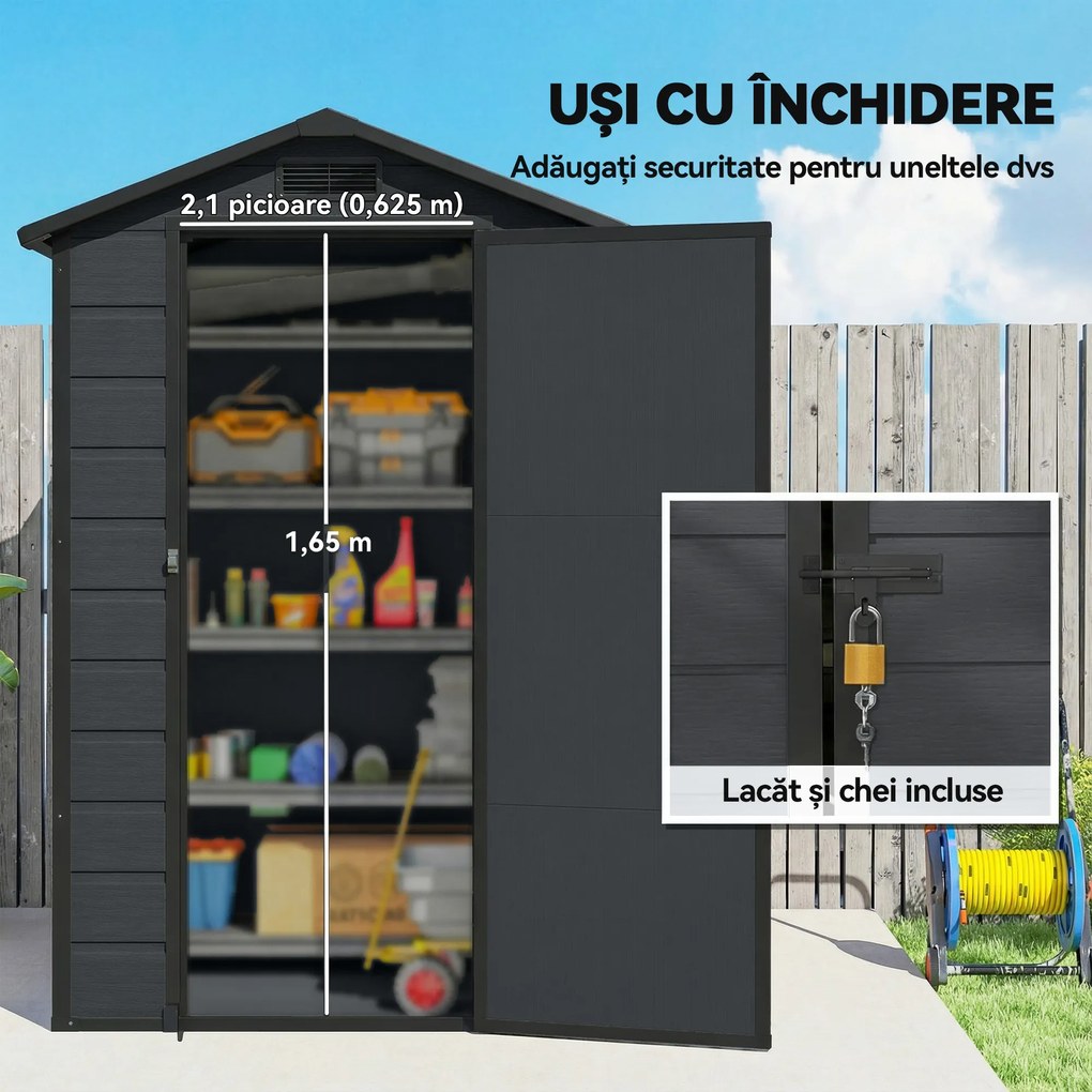 Outsunny Depozit din Rășină Compozită pentru Grădină, Spațios și Rezistent, Gri Închis | Aosom Romania