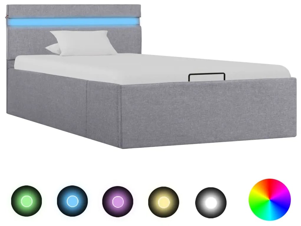 285607 vidaXL Cadru pat hidraulic ladă&LED gri deschis 100x200 cm textil