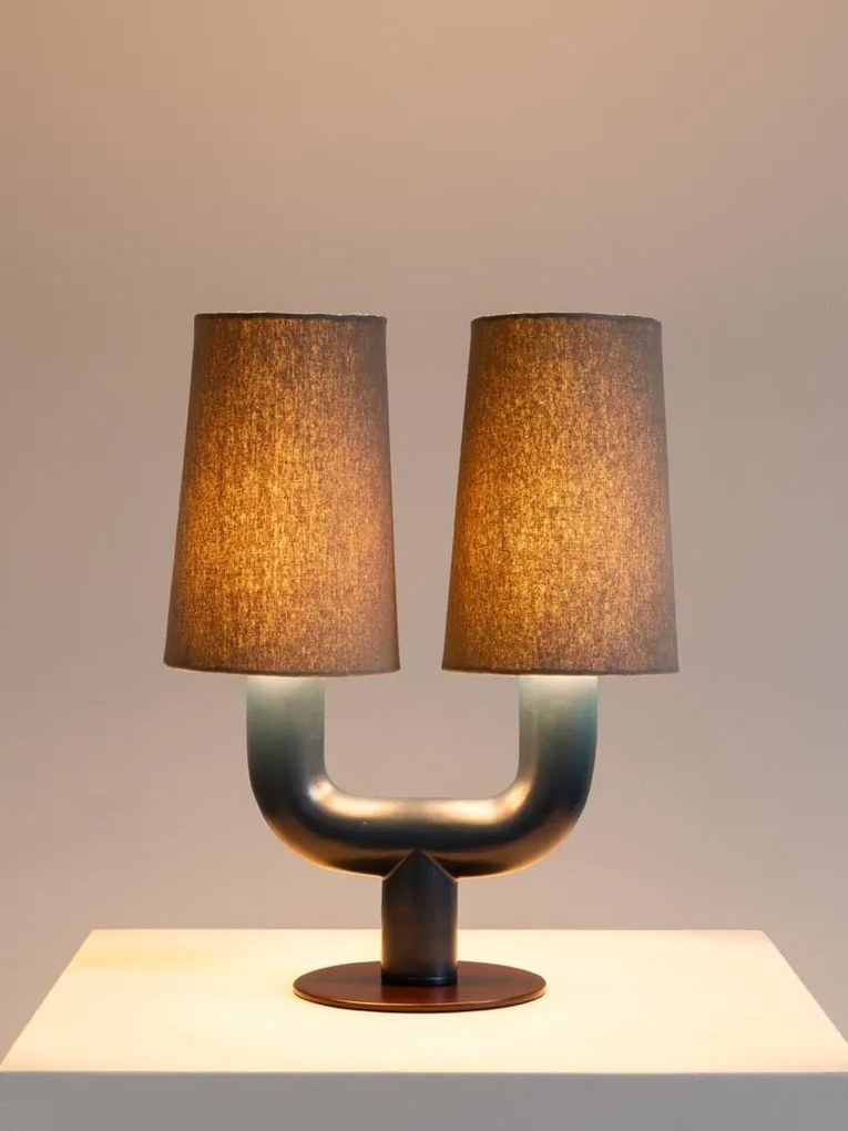 Lampa de masa, cu abajur din bumbac, Twins