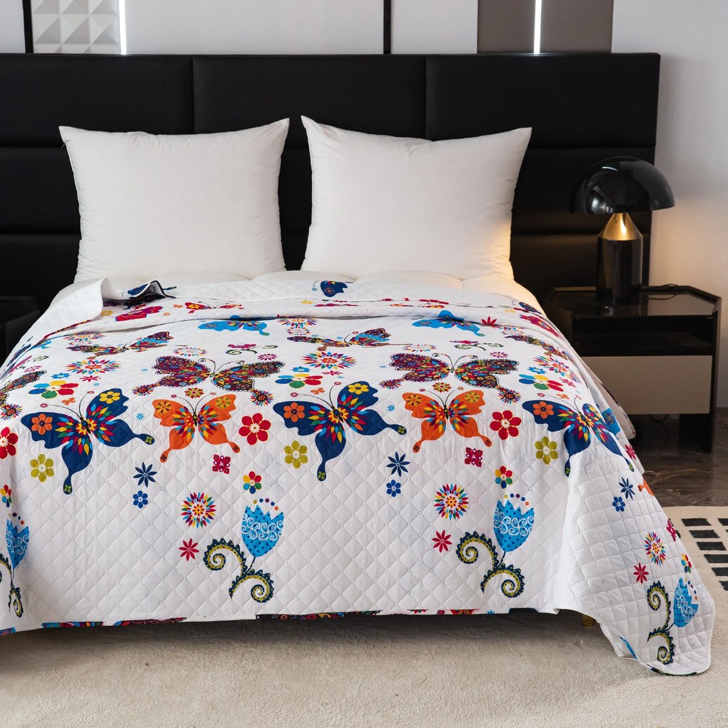 Cuvertura de pat cu model COLORFUL BUTTERFLY alb Dimensiune: 220 x 240 cm