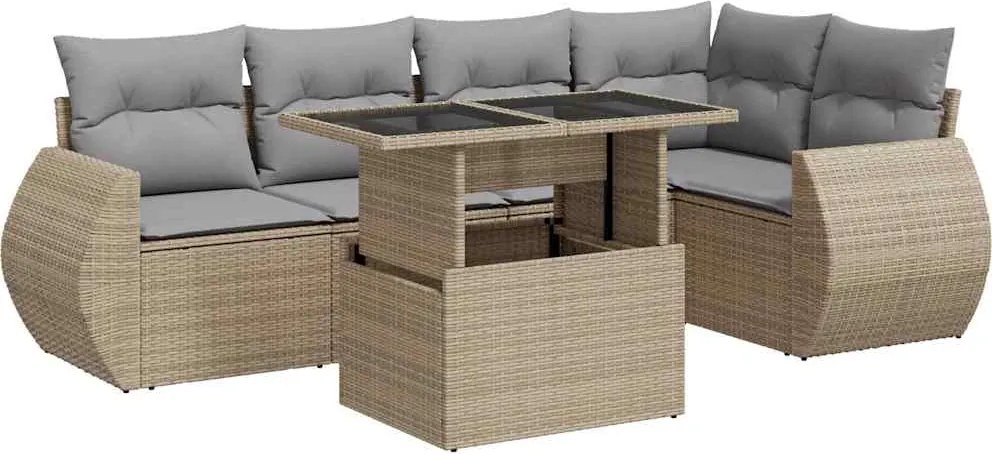 vidaXL Set canapele de grădină cu perne, 6 piese, bej, poliratan