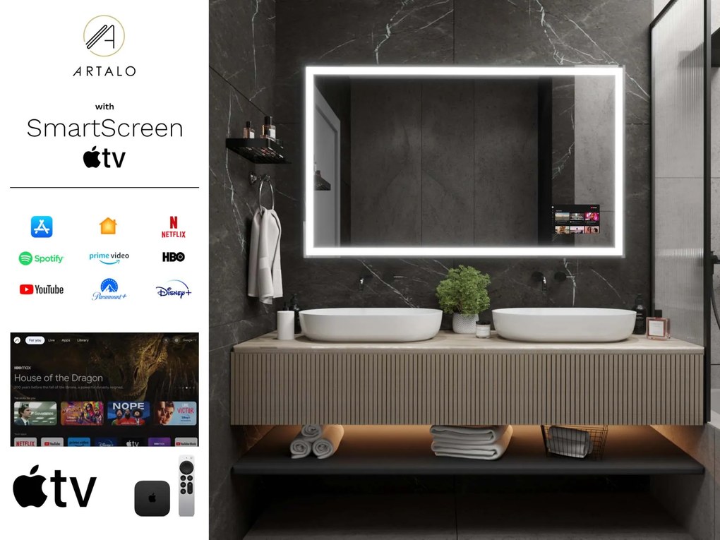 SMART oglindă LED cu iluminare M1 premium + SmartScreen with Apple TV