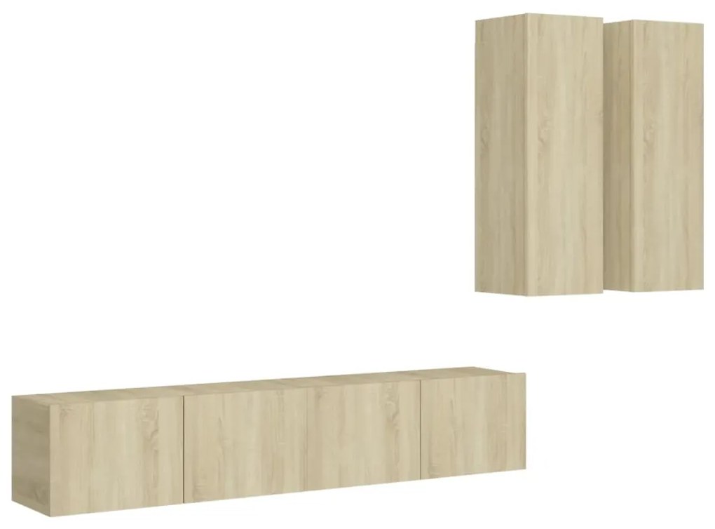 3079001 vidaXL Set de dulapuri TV, 4 piese, stejar sonoma, lemn prelucrat