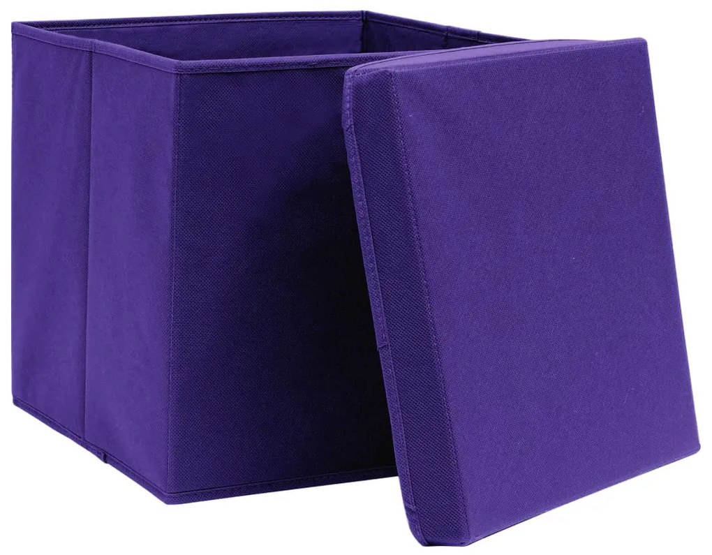 Cutii depozitare cu capace, 4 buc., violet, 32x32x32 cm, textil Violet cu capace, 1, 4, 4