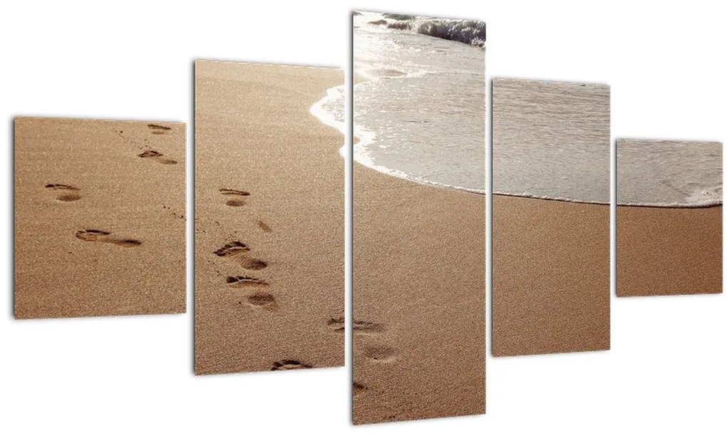 Tablou - urme în nisip și mare (125x70 cm), în 40 de alte dimensiuni noi