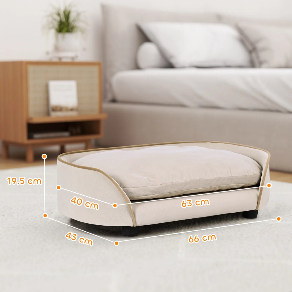 PawHut Canapea pentru câini canapea pentru animale de companie cu pernă detașabilă și husă lavabilă 66 x 43 x 19,5 cm bej | Aosom Romania