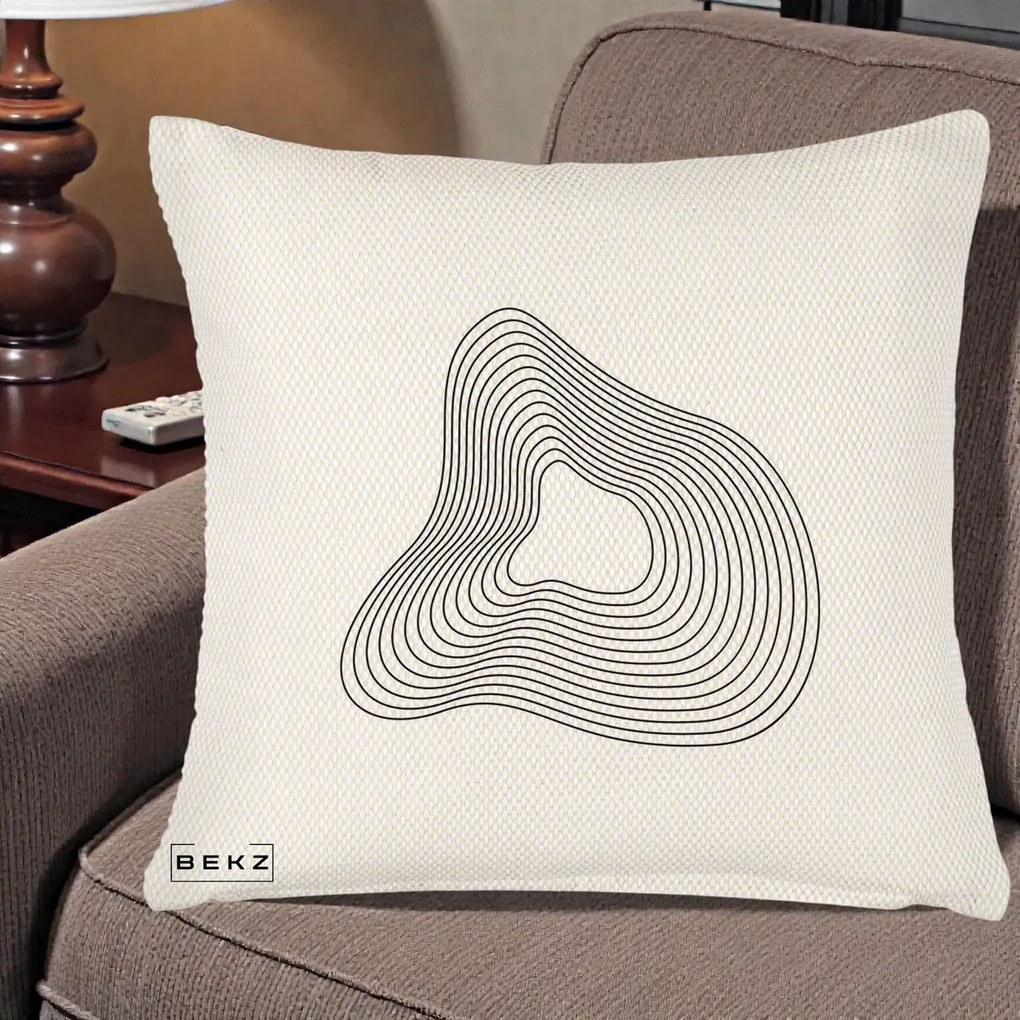 Perna Decorativa Abstract Linii Organice, 40x40 cm, Crem Reliefat, Husa Detasabila, Perna Inclusa, BEKZ®