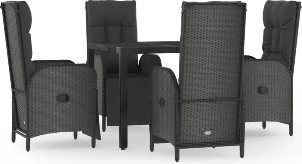 vidaXL Set mobilier de grădină cu perne, 5 piese, negru, poliratan