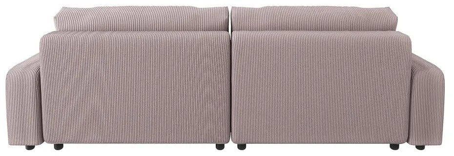 Colțar roz deschis extensibil cu tapițerie din catifea reiată (cu colț variabil) Sara – Ropez