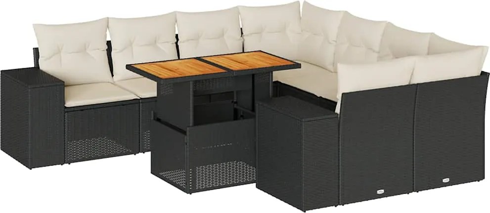 vidaXL Set mobilier de grădină cu perne, 9 piese, negru, poliratan