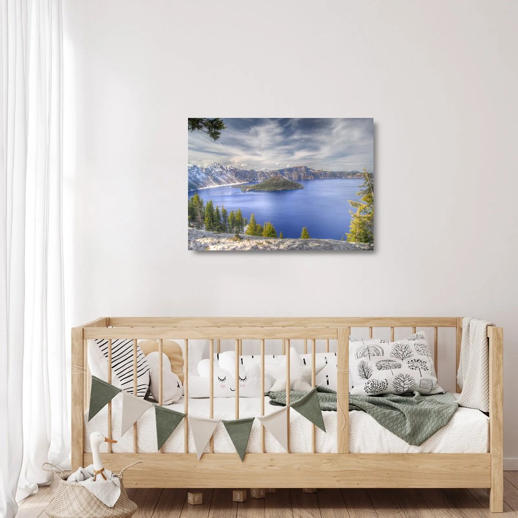 Tablou pe sticlă lacul montan (70x50 cm)