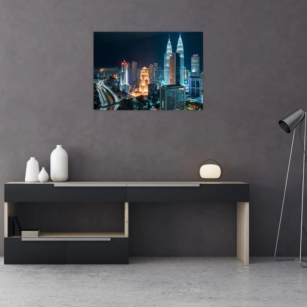 Tablou pe sticlă - Noaptea în Kuala Lumpur (70x50 cm)