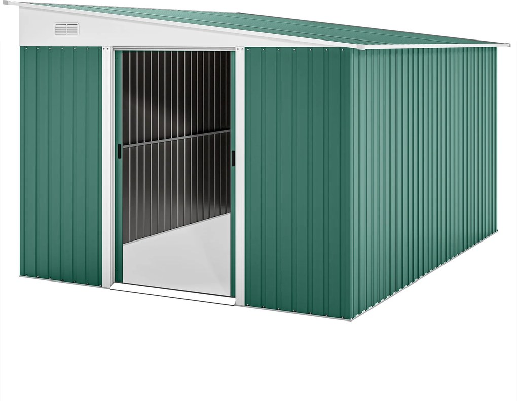 Outsunny Magazie de Gradina cu Ușa Glisantă si Orificii de Aerisire, din Oțel Galvanizat, 345x280,5x169-201cm, Verde | Aosom Romania