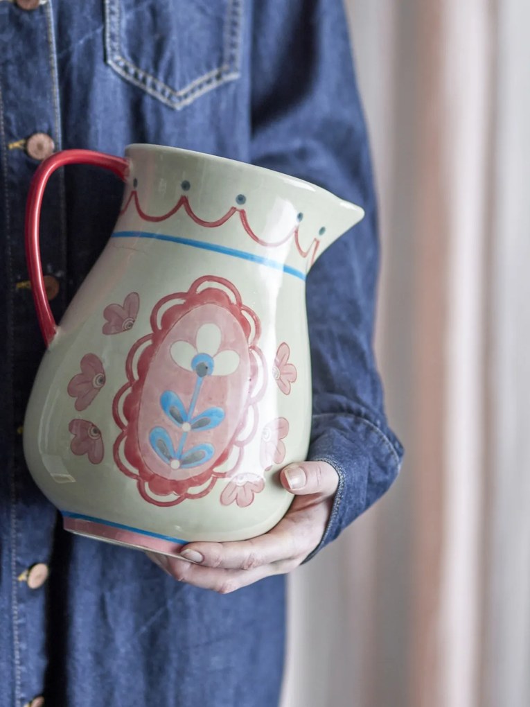 Carafă din ceramică cu motiv floral pictat manual, D17×H24 cm, 3300 ml, „Odina"