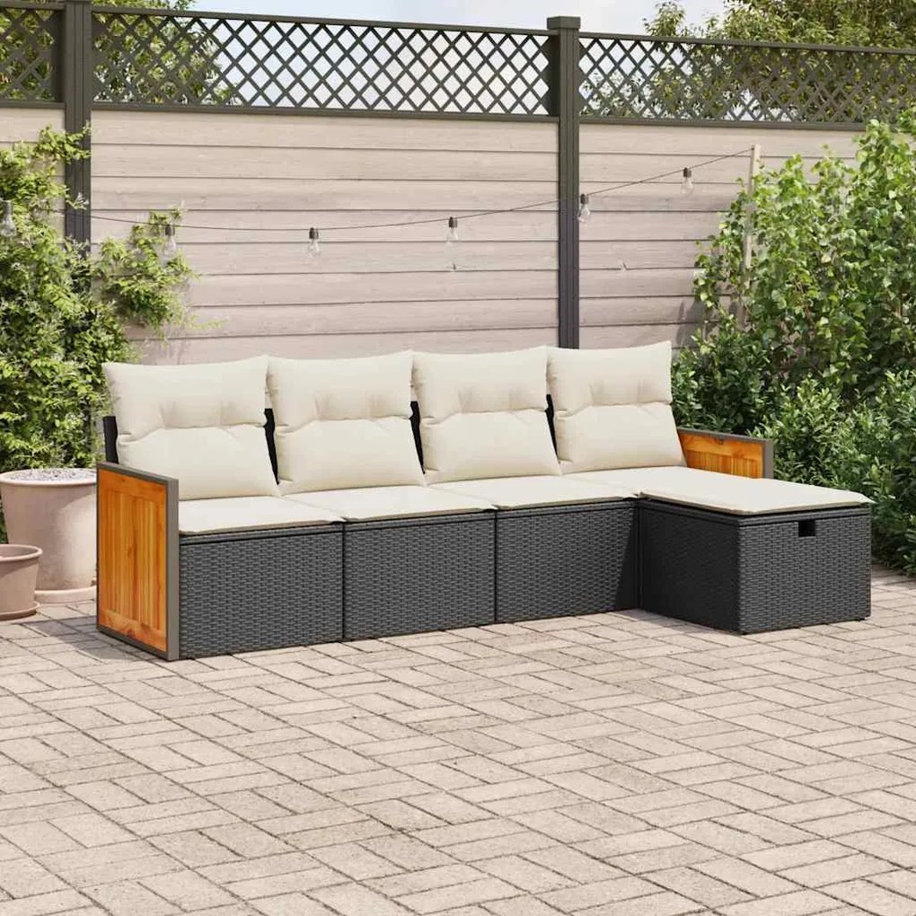 3326011 vidaXL Set mobilier de grădină cu perne, 5 piese, negru, poliratan