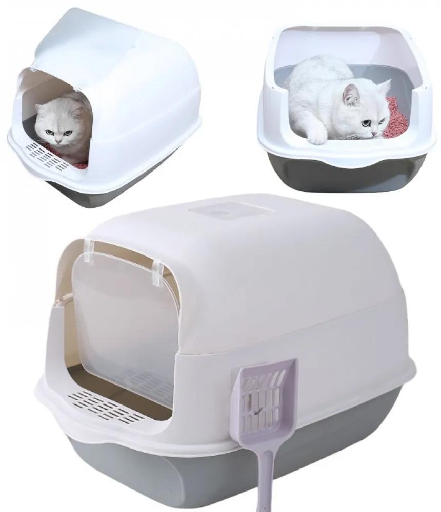 Litiera acoperita pentru pisici alb-gri LITTE