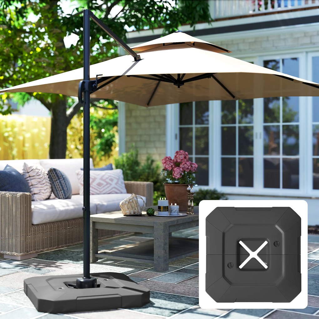 Outsunny Set 2 Greutăți pentru Baza Umbrelei, Bază pentru Umbrelă din HDPE, Reumplibilă cu 80 kg Apă sau 105 kg Amestec Nisip și Apă, 101x101x12 cm, Negru | Aosom Romania