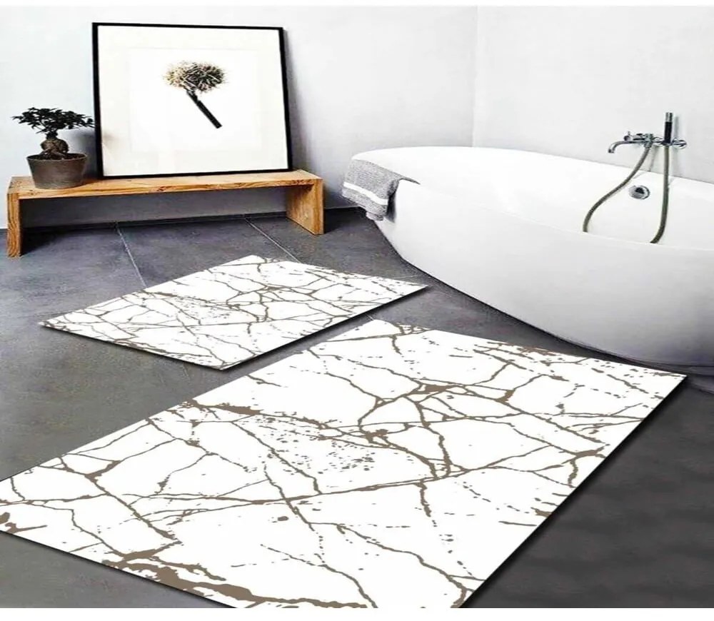 Covorașe de baie albe/maro 2 buc. 60x100 cm Cracks – Mila Home