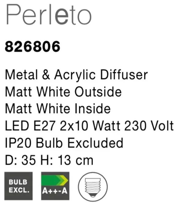 Plafoniera design modern 35cm Perleto alba NVL-826806
