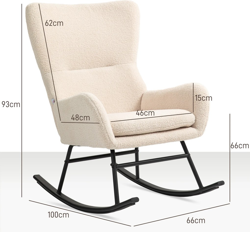 HOMCOM Fotoliu cu balansoar, fotoliu cu șezut de 10 cm grosime, picioare din oțel curbate, bej și negru | Aosom Romania