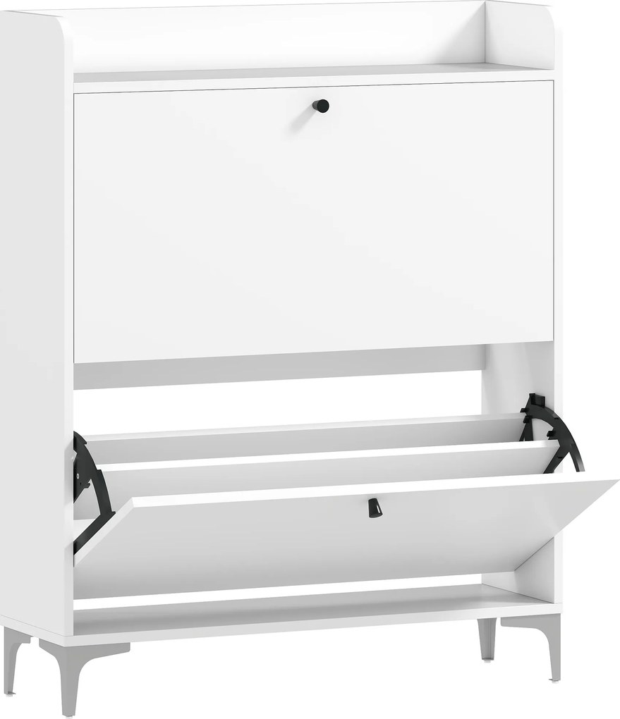 HOMCOM Dulap pentru încălțăminte Slim cu 2 sertare basculante și rafturi ajustabile, din lemn și metal, 80x24x101cm, alb | Aosom Romania
