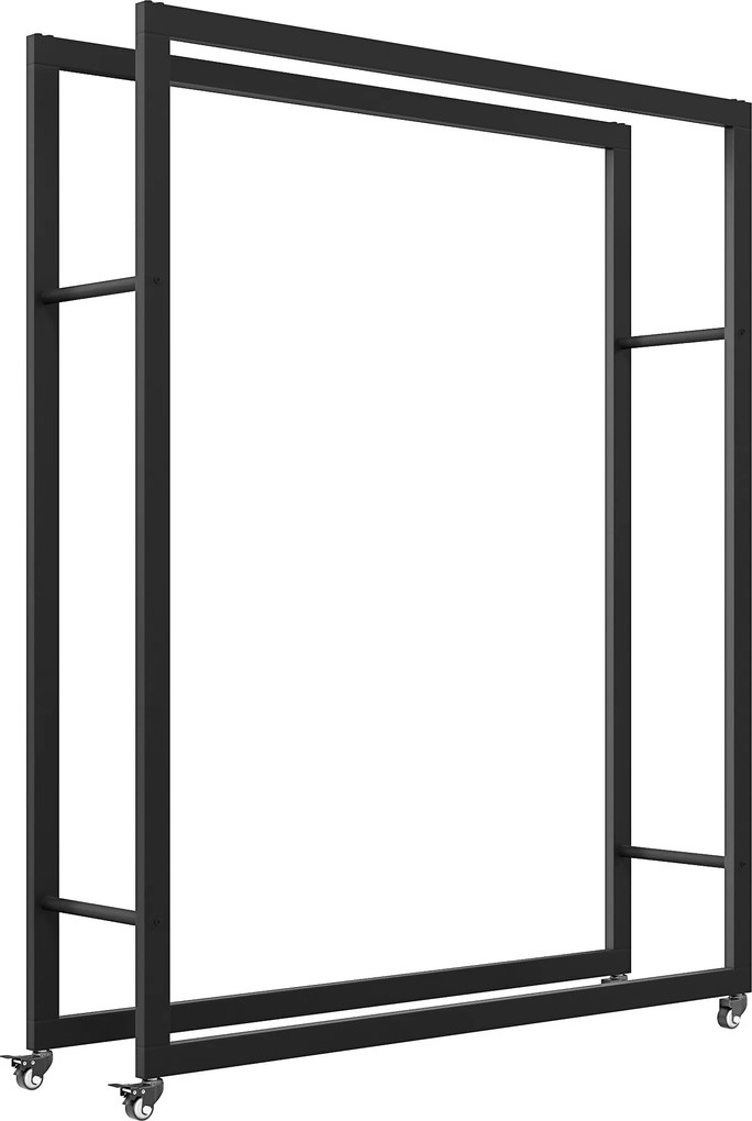 Outsunny Suport Portabil pentru Lemne cu Roți, Suport pentru Lemne din Metal Ranforsat, 120x32x151 cm, Negru | Aosom Romania