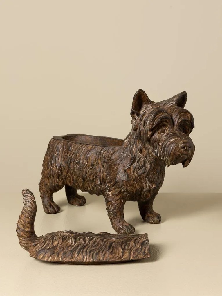 Cutie decorativă din rășină maro în formă de câine Scottish Terrier, capac detașabil, finisaj antichizat, 25 x 33 x 12,5 cm, „Écossais”