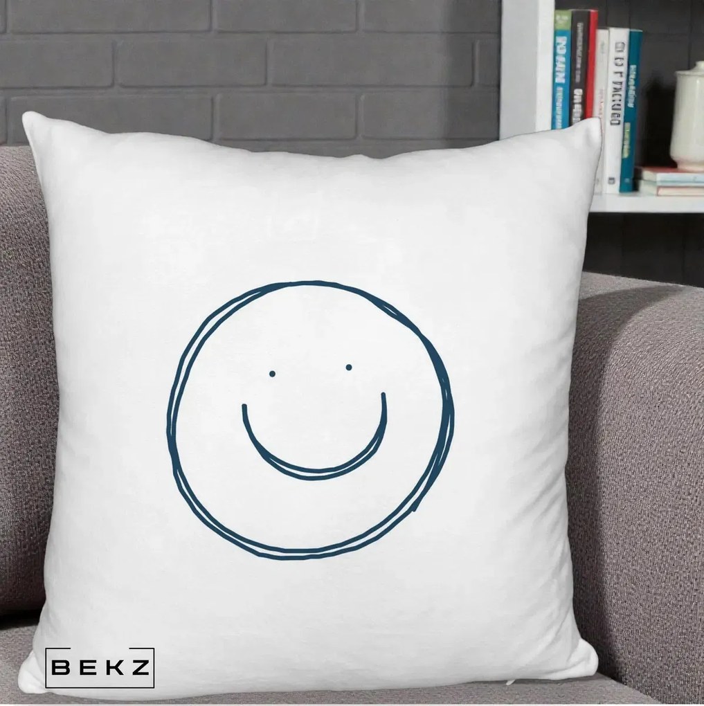 Perna Decorativa Smile Desen Minimalist, 40x40 cm, Alb Pufos, Husa Detasabila, Perna Inclusa, BEKZ®